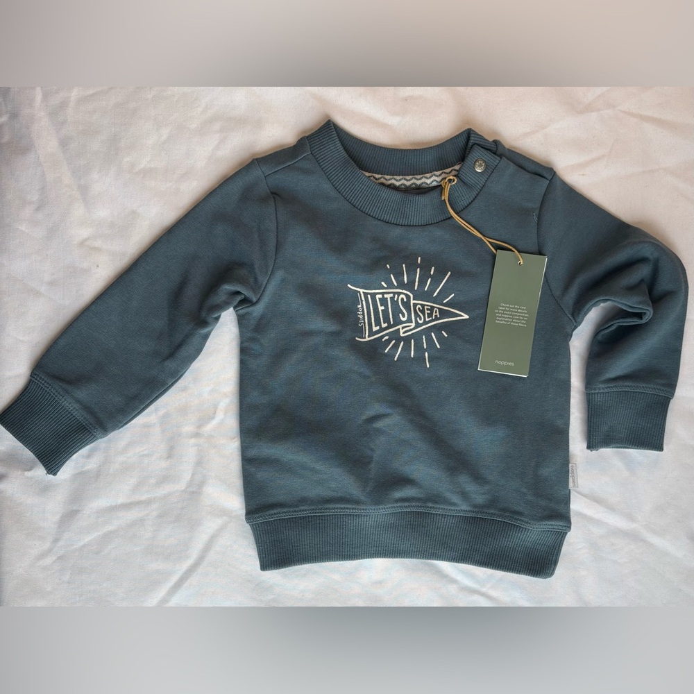 NWT Noppies Aegean Blue Boys Sweater with 'Let's Sea' Graphic 4-6 month